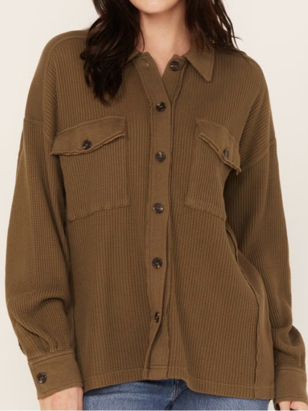 Cleo + wolf olive waffle knit  Shirt Jacket